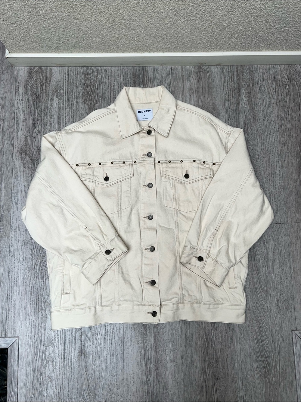 Old Navy Cream Stud-Trim Denim Jacket